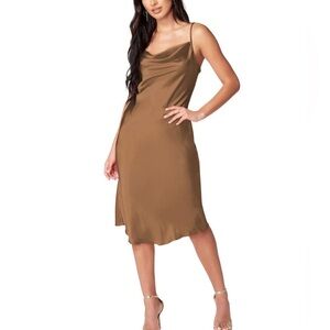 NEW Bebe Satin Midi Slip Dress in Mocha size XL